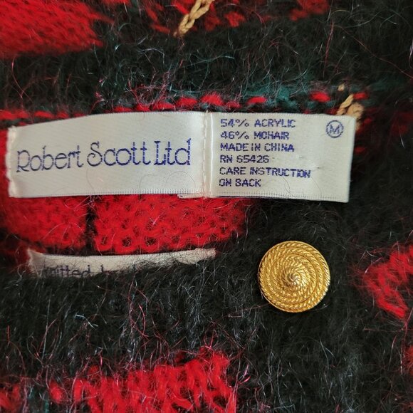 Vintage Robert Scott Ltd Plaid Mohair Blend Cardigan Sweater M - Picture 2 of 3